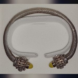 Estate 925 Silver cuff rope bracelet yellow stone